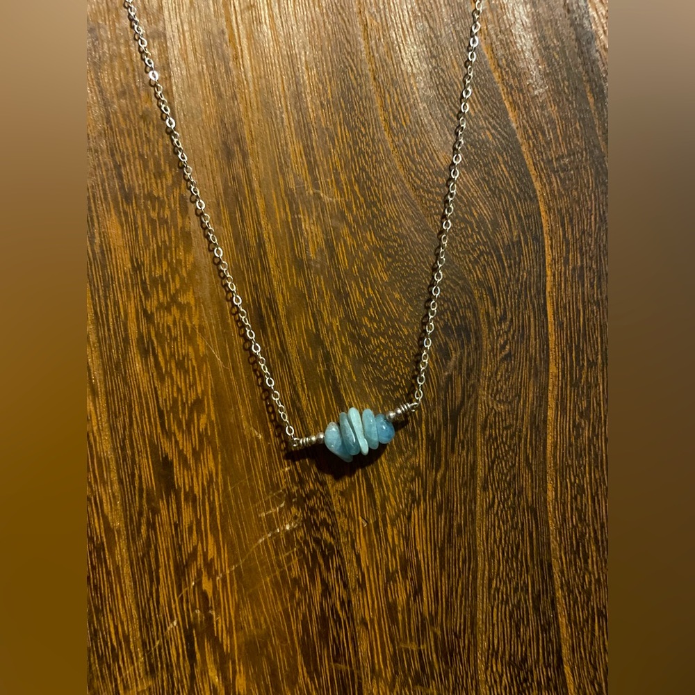 Genuine aquamarine stones on a silver chain dainty cluster necklace